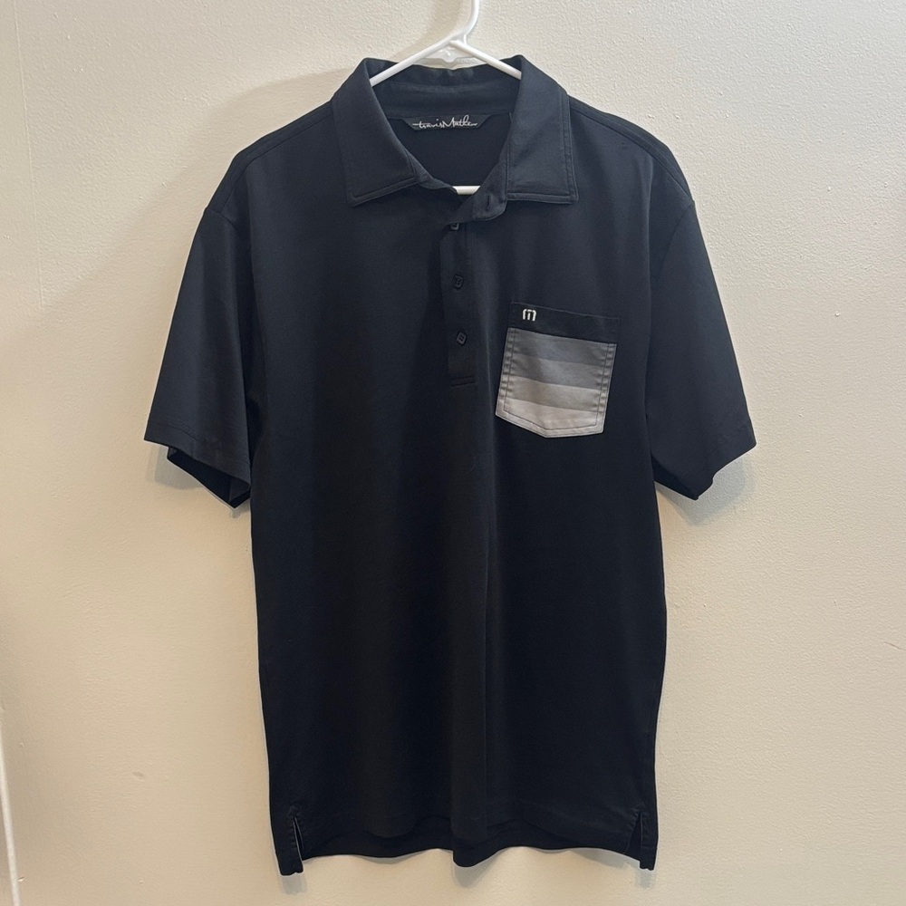 Travis Mathew Black Polo with Gray Accent Pocket Large
